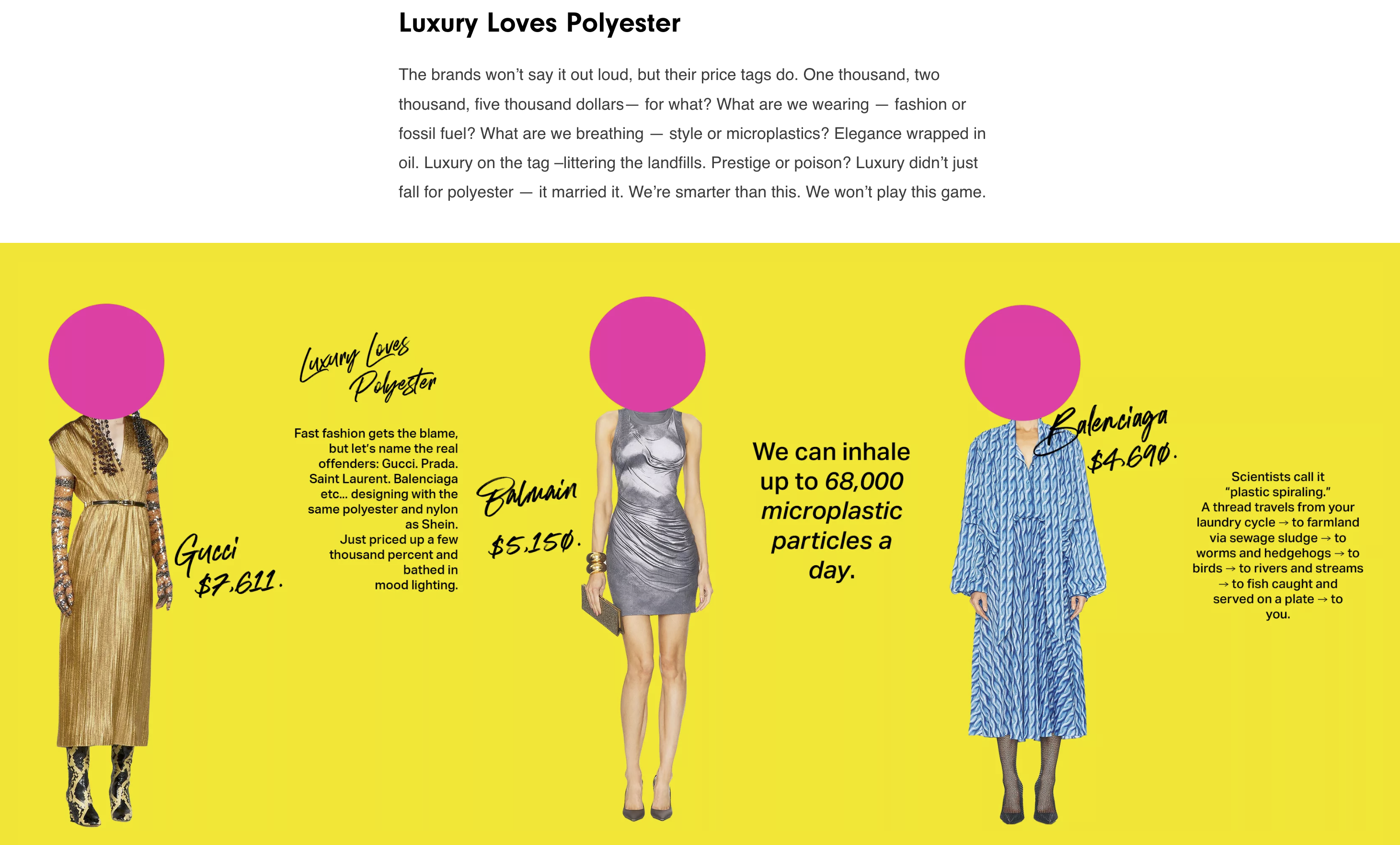 Bright yellow Luxury Loves Polyester section of the campaign microsite