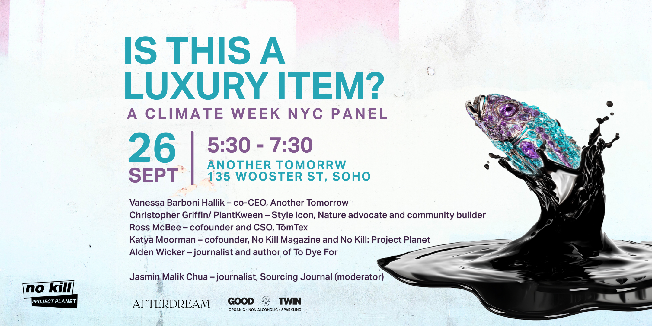 Invitation for the Is This a Luxury Item Climate Week NYC panel at Another Tomorrow