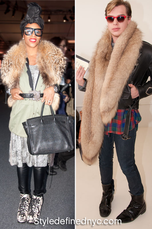 Two New York fashion portraits featuring oversized fur styling